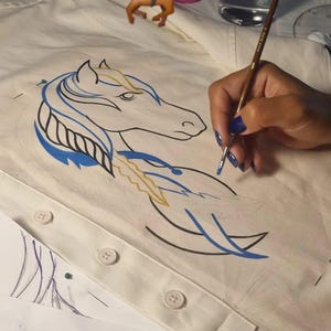 Hand-Painted Horse T-Shirt: Upcycled Zara Art, Size 42, Sustainable Fashion image 3