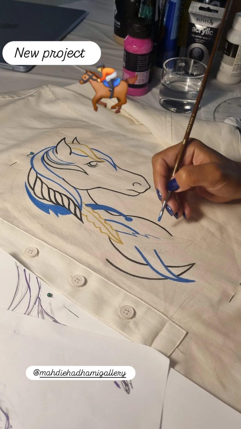 Hand-Painted Horse T-Shirt: Upcycled Zara Art, Size 42, Sustainable Fashion image 3