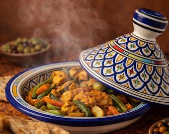 Handmade Ceramic Tagine 30cm | Hand-Painted Moroccan Cooking Pot, Kitchen Decor