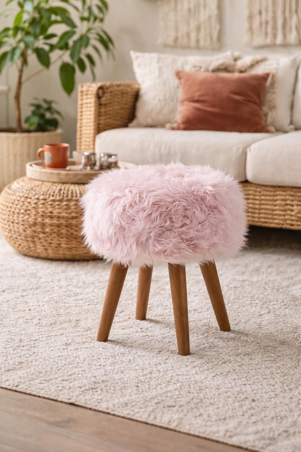 RELAX4LIFE Pouf Coiffeuse Rond, Tabouret Velours de Coiffeuse avec