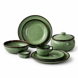 Groene keramische serviesset – 8-delig modern rustiek servies