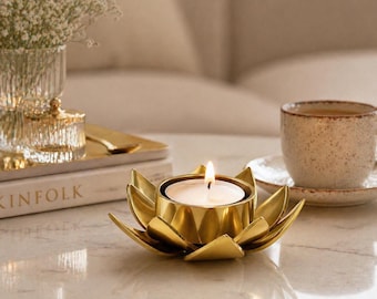 Golden Lotus Candle Holder Set, Romantic Tealight Holder, Minimalist Home Decor