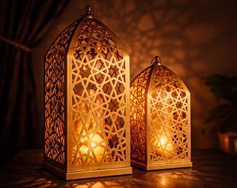 Farol marroquí de latón hecho a mano – Portavelas oriental, decoración bohemia para el hogar, iluminación de sombras