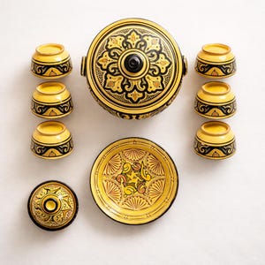 Conjunto de servir marroquino artesanal em cerâmica, 9 peças, louça de cerâmica para tajine.