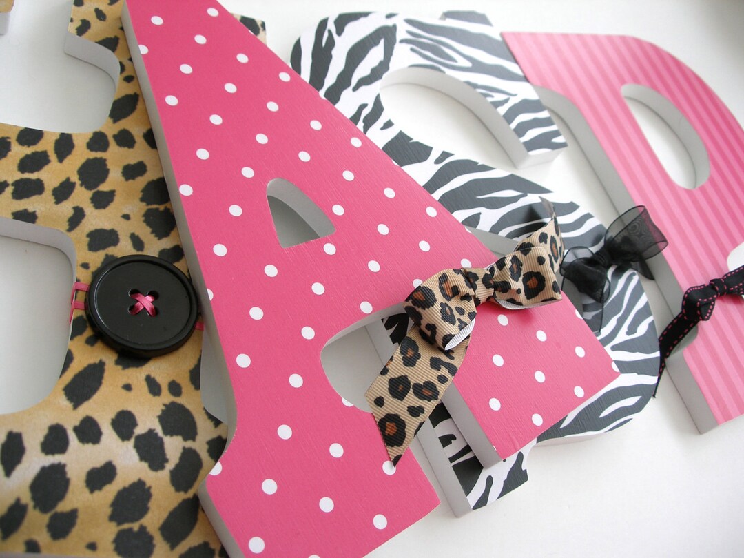 Wooden Nursery Name Letters for Baby Girl, Zebra and Leopard, Animal
