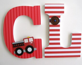 Personalized Wood Letter Set, Firetruck Fire Engine Theme, Nursery Name Décor, Baby Shower Gift, Personalized Name Sign, New Mom Gift