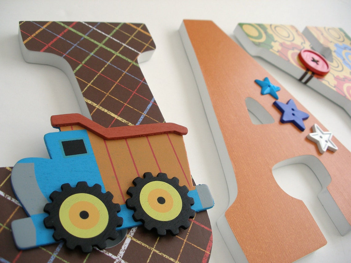 Custom Wooden Letters for Nursery Construction Theme Dump | Etsy