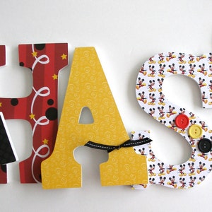 Mickey Mouse Disney Custom Decorated Wooden Letters, Nursery Name Décor, Unisex Bedroom, Hanging Wood Wall Decorations, Baby Shower Gift image 1