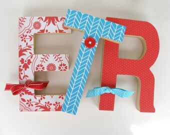 Red and Teal Custom Wood Letters, Girls Bedroom Decoration, Standing Wooden Letter Set, Personalized Name Sign, New Mom Gift, Photo Prop