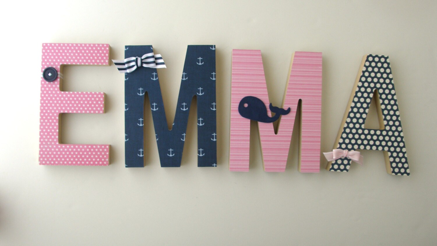 Navy Blue and Pink Custom Wood Letters Girl Bedroom Wall Etsy
