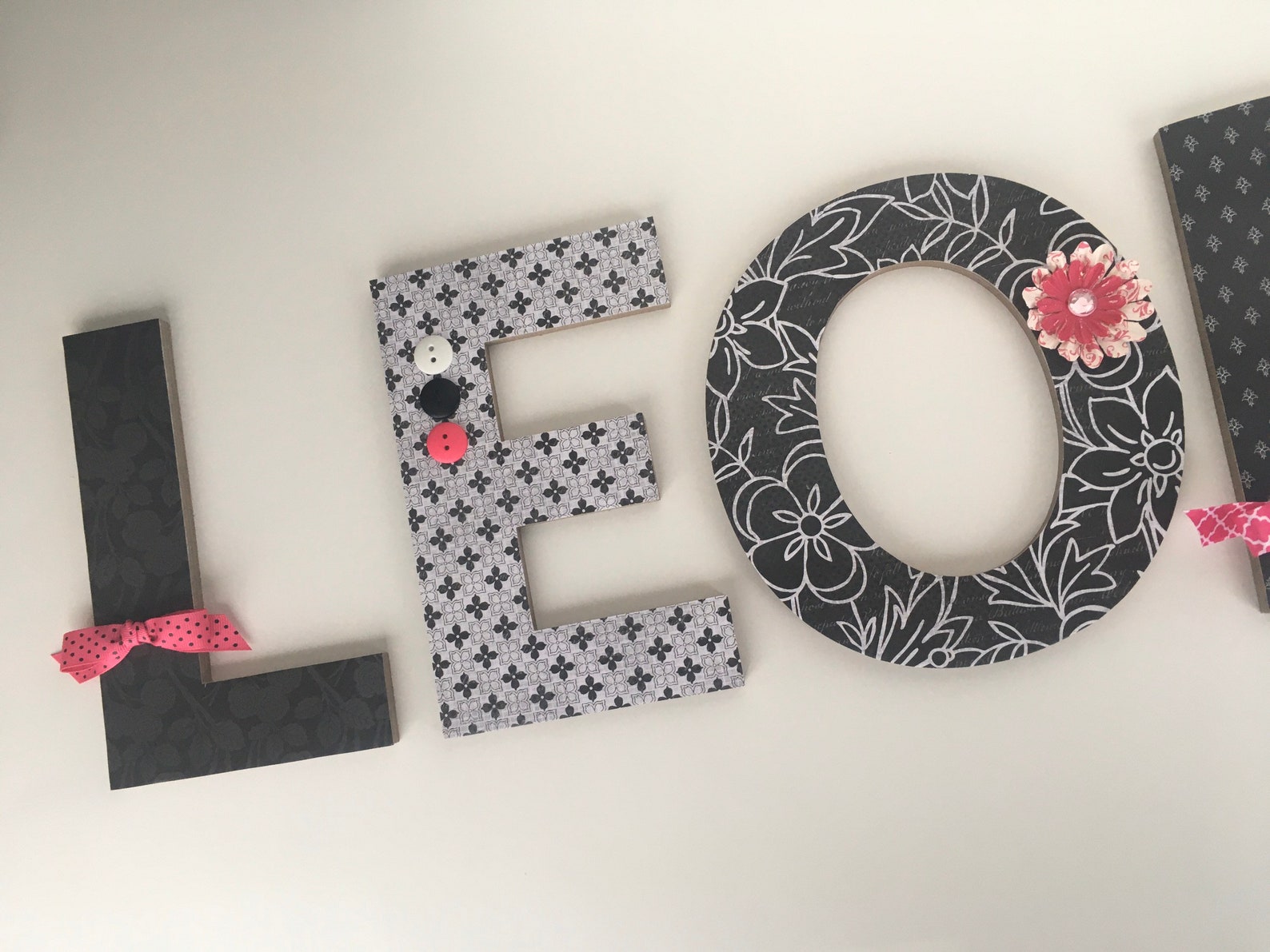 Baby Girl Wood Letter Set Black and Hot Pink Baby Shower Etsy
