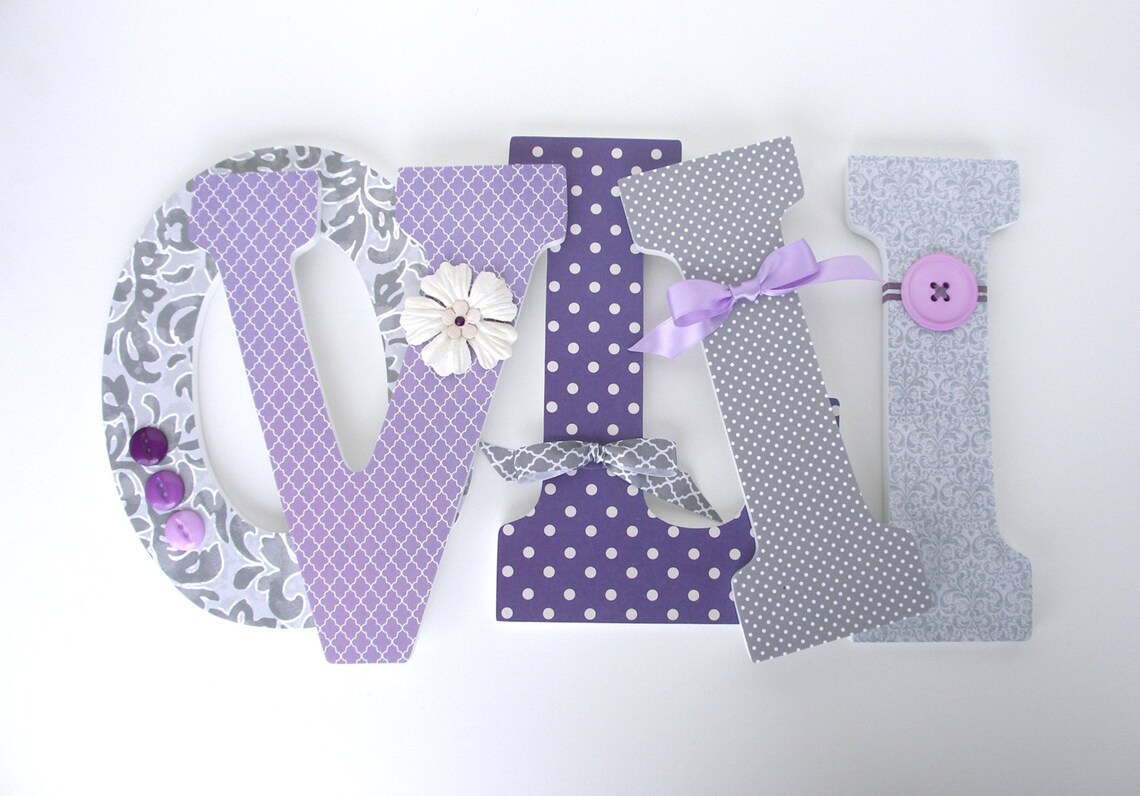 Baby Girl Custom Wooden Letters Lavender and Gray Hanging Etsy Canada