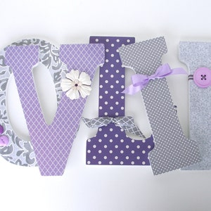 Baby Girl Custom Wooden Letters, Lavender and Gray, Hanging Wall Letters, Personalized Name Sign, New Mom Gift, Photo Prop, Wall Sign