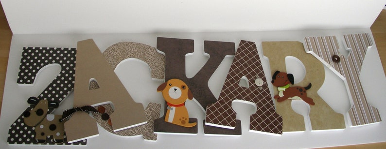 Set of 7 Decorated 9 Wooden Letters, Nursery Name Décor, Alphabet Bedroom, Hanging Wood Wall Decorations, Birthday Baby Shower Gift image 4