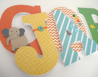 Wood Letters for Bedroom, Green, Yellow, Orange, and Teal Turquoise, Nursery Name Décor, Personalized Name Sign, New Mom Gift, Photo Prop