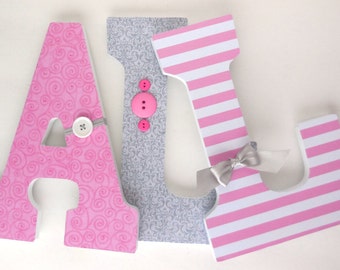Baby Girl Wooden Letters for Nursery, Pink and Light Gray, Custom Letter Set, Personalized Name Sign, New Mom Gift, Photo Prop, Wall Sign
