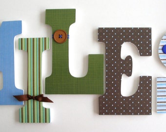 Set of 5 Decorated 9" Wooden Letters, Nursery Name Décor, Alphabet Bedroom, Hanging Wood Wall Decorations, Birthday Baby Shower Gift