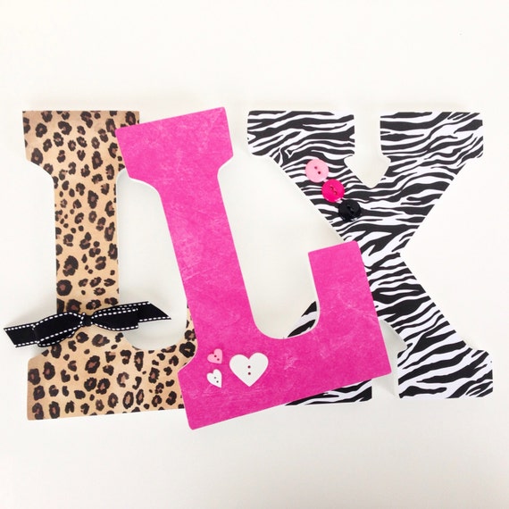 Animal Print Letter Set Wooden Nursery Name Letters For Baby Etsy