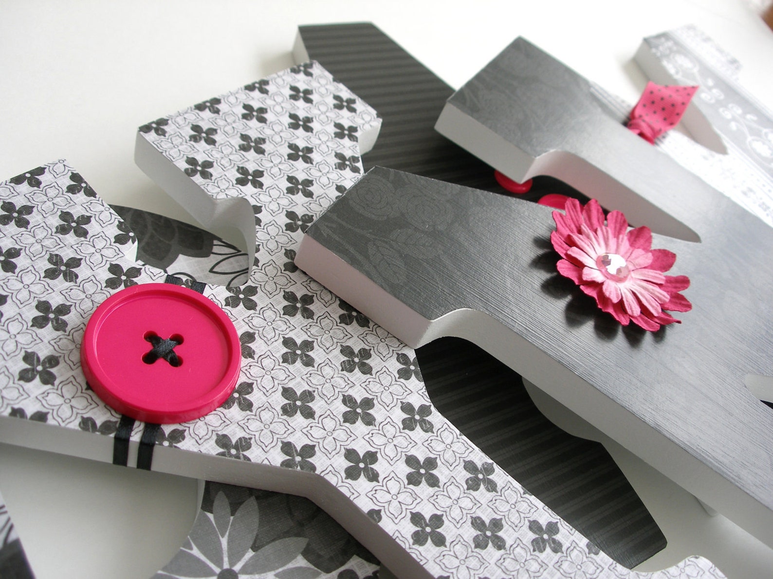 Baby Girl Wood Letter Set Black and Hot Pink Baby Shower Etsy