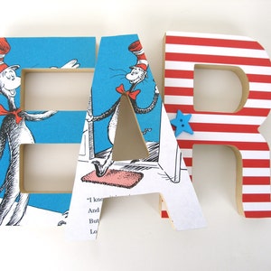 Cat in the Hat Baby Shower Gift, Dr. Seuss Literary Nursery Letter Art, Repurposed Children&#39;s Books, Nursery Décor, Storybook Name Art
