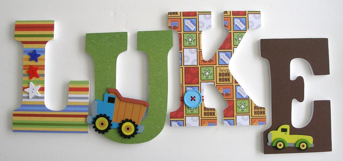 Custom Wooden Letters for Nursery Construction Theme Dump Etsy