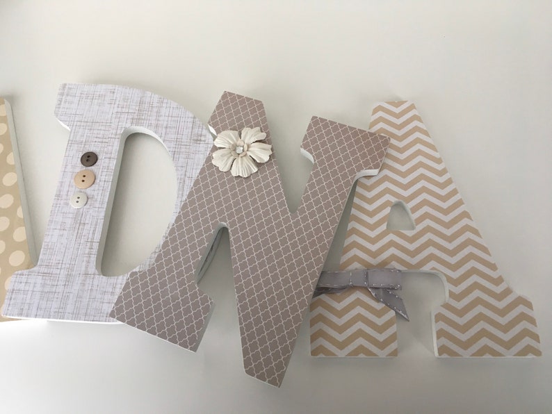 Gray White & Cream Wood Letters Custom Decorated Wooden Etsy