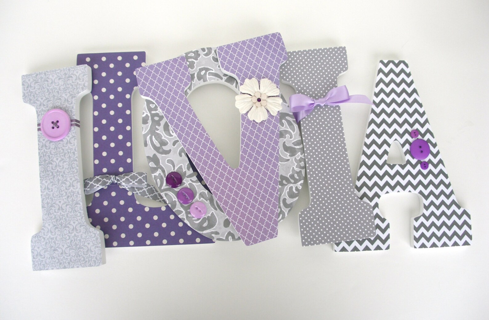 Baby Girl Custom Wooden Letters Lavender and Gray Hanging | Etsy