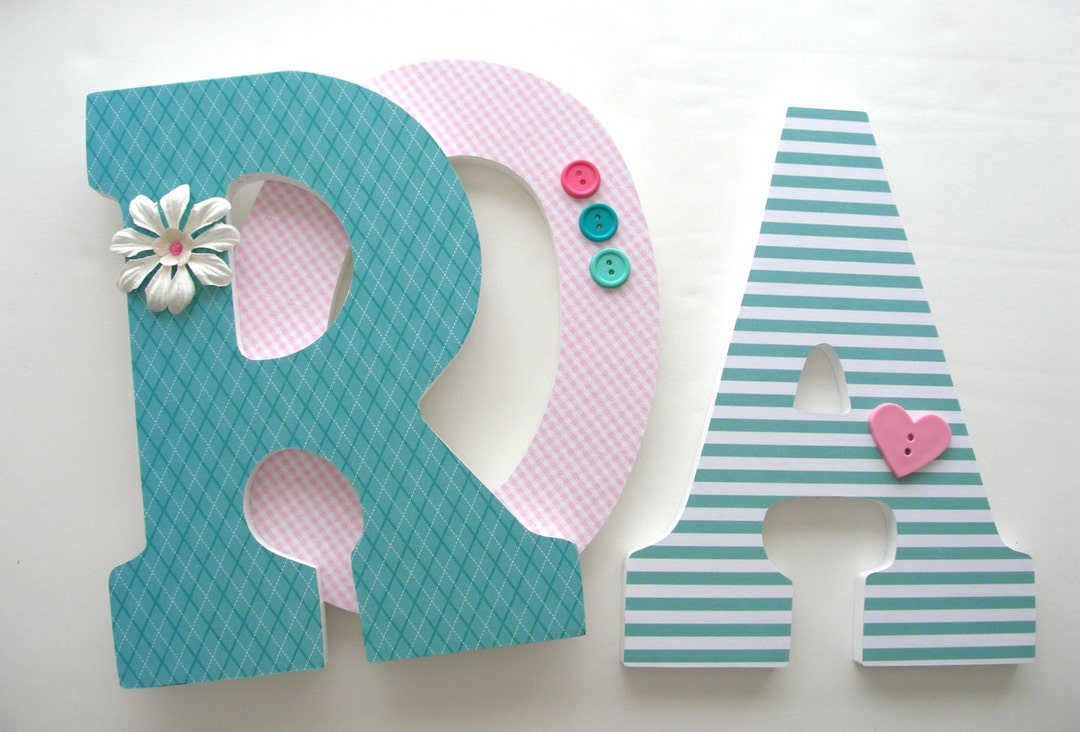 Pink and Teal Custom Wood Letters Nursery Decor Baby Name - Etsy
