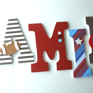 Set of 5 Decorated 9 Wooden Letters, Nursery Name Décor, Alphabet Bedroom, Hanging Wood Wall Decorations, Birthday Baby Shower Gift image 4