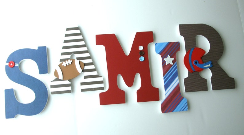 Set of 5 Decorated 9 Wooden Letters, Nursery Name Décor, Alphabet Bedroom, Hanging Wood Wall Decorations, Birthday Baby Shower Gift image 4