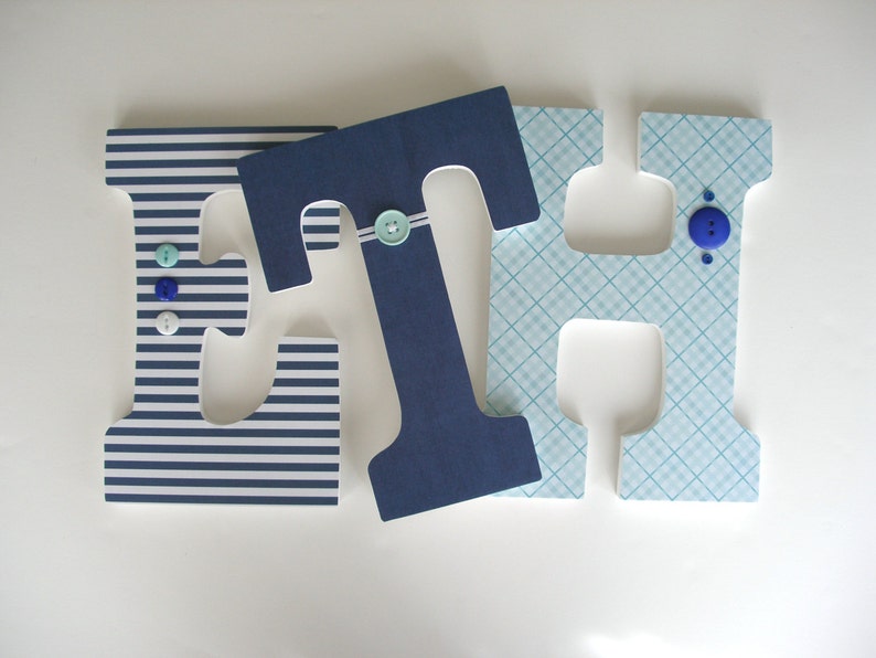 Nursery Letters Aqua and Navy Blue Wooden Letters Custom Etsy