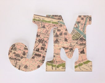Paris Map Custom Wooden Letters, Nursery Name Décor, Travel Nursery, Initial Monogram, Large Wood Wall Decorations, Baby Shower Gift