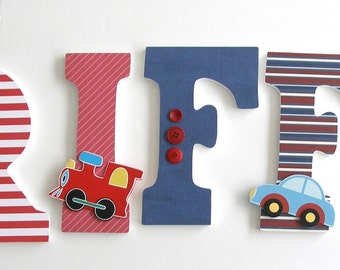 Wooden Letters for Nursery, Cars, Planes, and Trains Theme, Boys Nursery Decor, Custom Letter Set, Personalized Name Sign, New Mom Gift