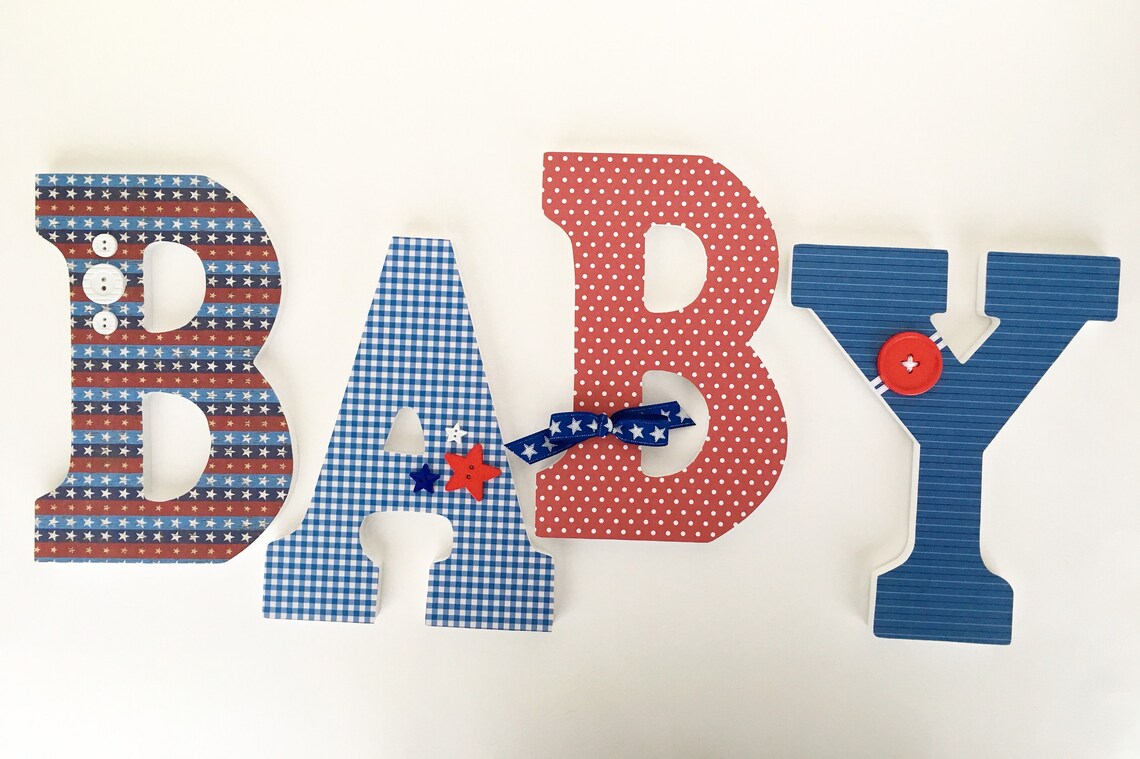Red White & Blue Custom Decorated Wooden Letters Nursery Name Etsy