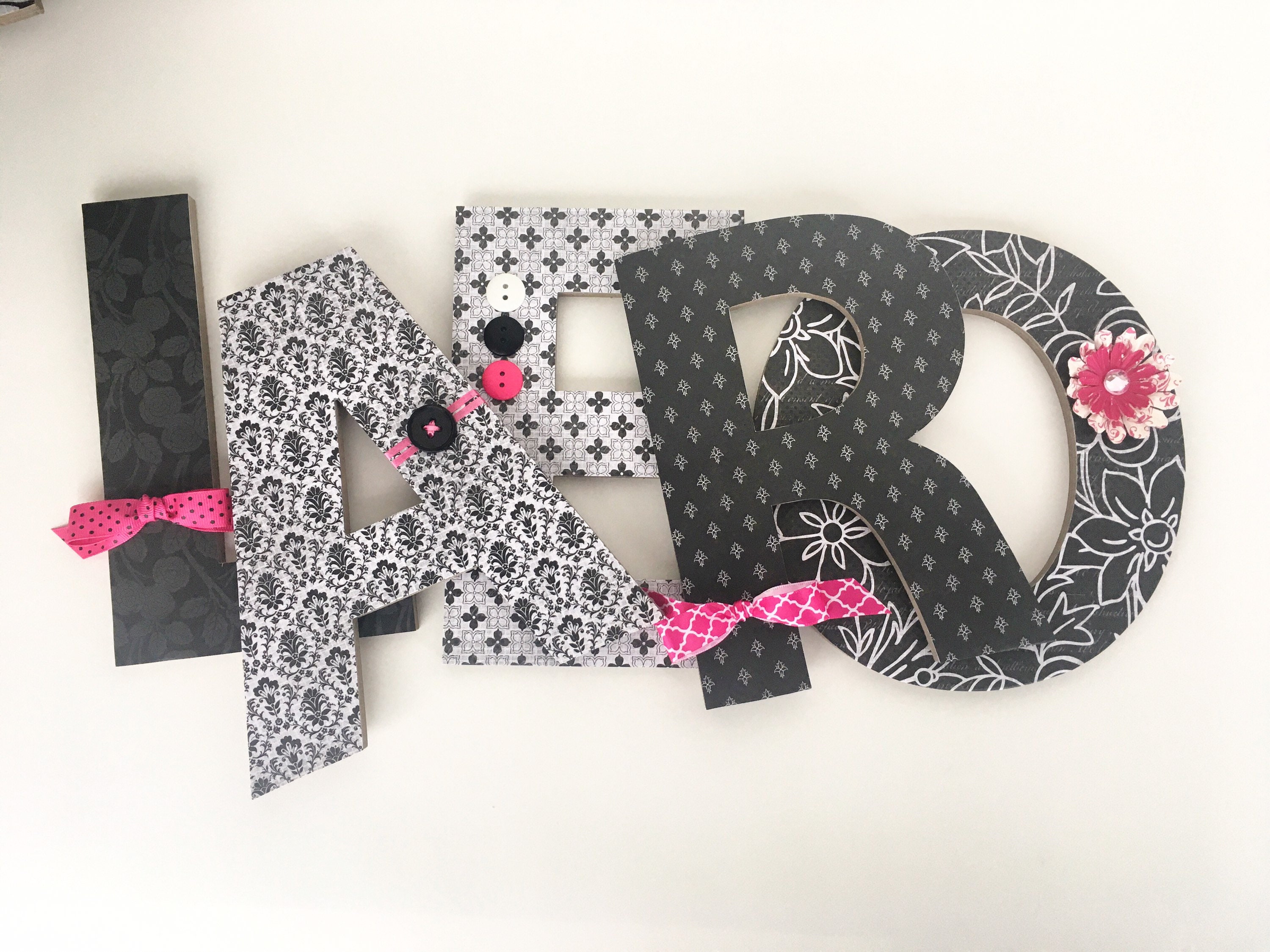 Baby Girl Wood Letter Set Black and Hot Pink Baby Shower | Etsy