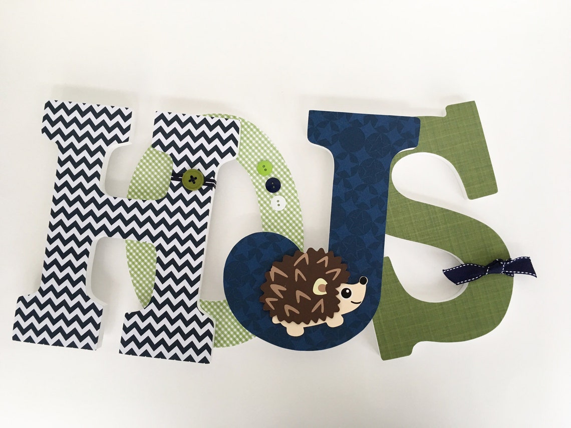 Hedgehog Custom Decorated Wooden Letters Nursery Name Décor Etsy