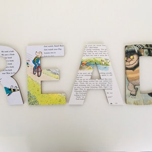 Read Custom Wood Letters, Made from Used Children&#39;s Books, Nursery Décor, Library Wall Hanging, Classroom Decor, Teacher Librarian Gift