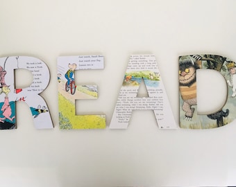 Read Custom Wood Letters, Made from Used Children's Books, Nursery Décor, Library Wall Hanging, Classroom Decor, Teacher Librarian Gift