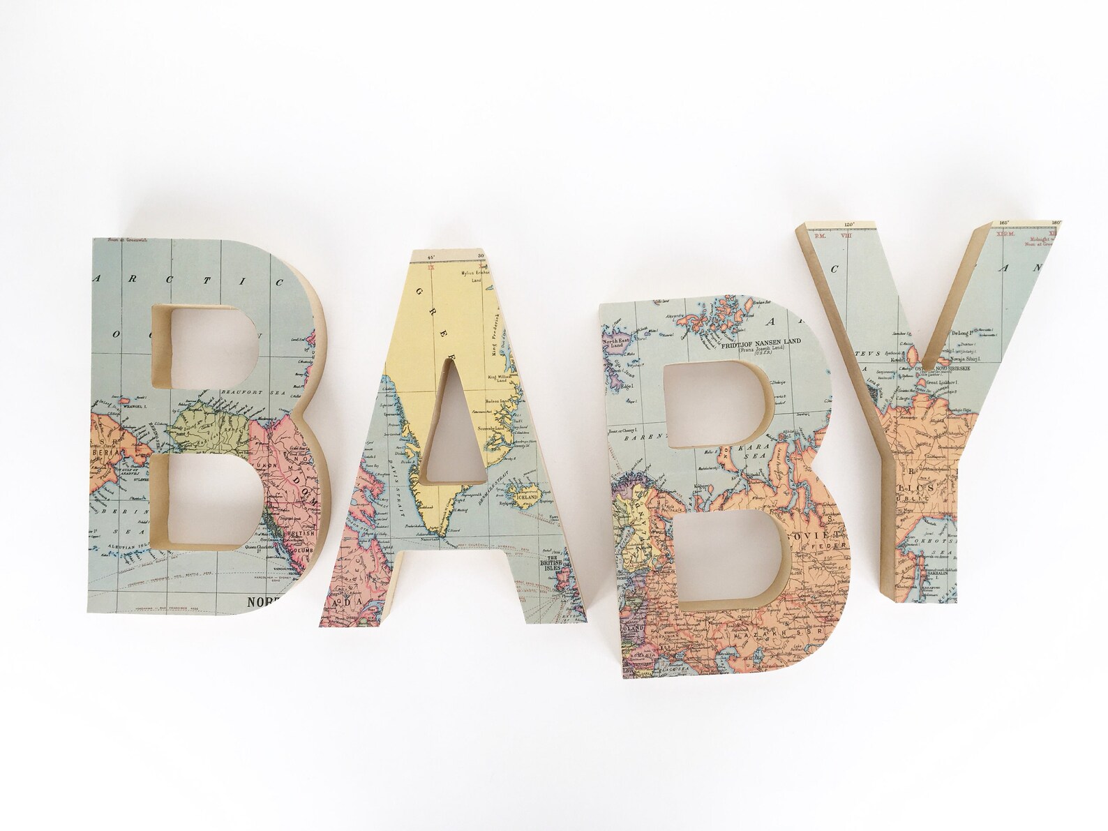 Map Custom Wooden Letters Nursery Name Décor Neutral Unisex Etsy