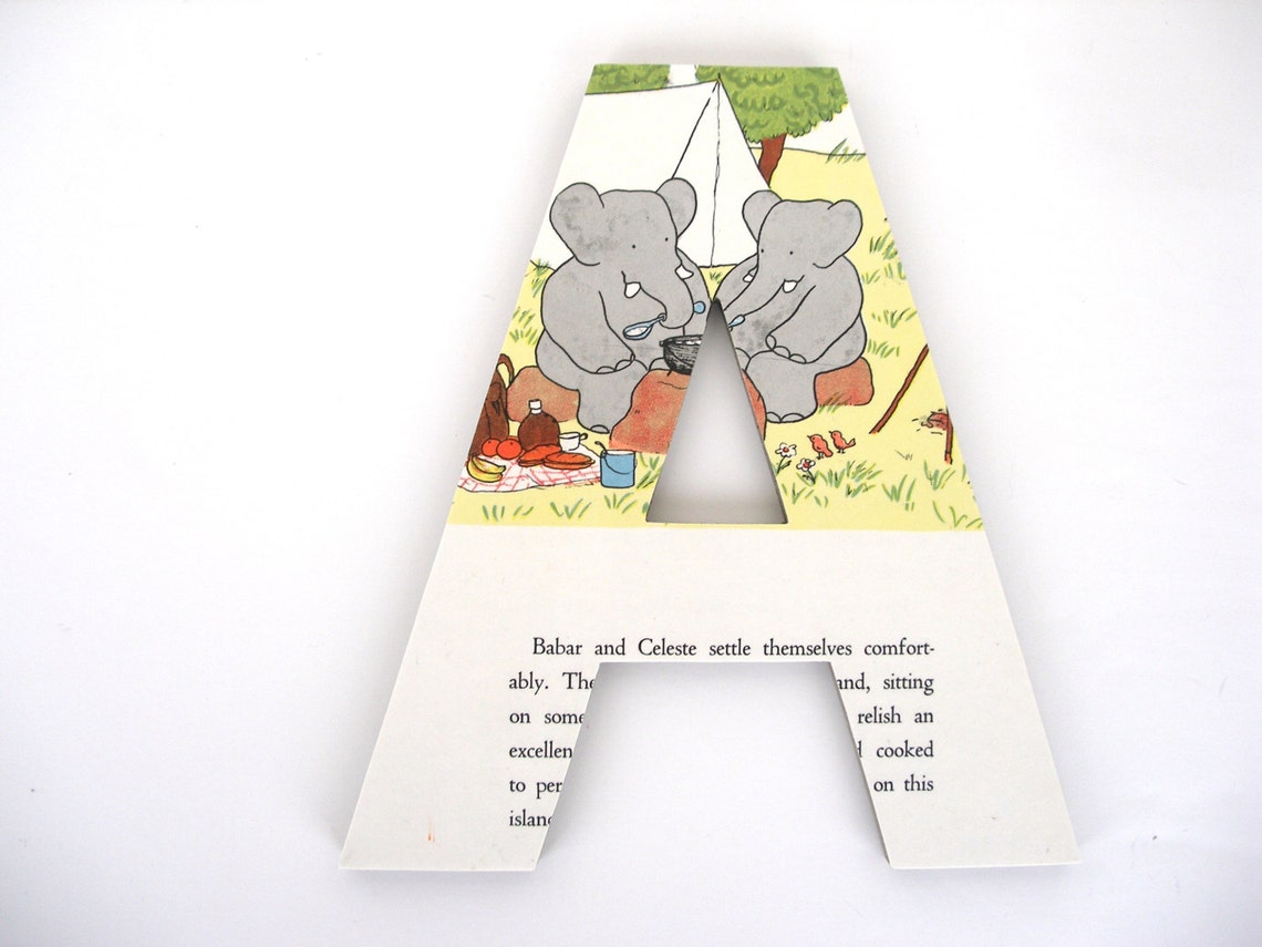 Babar Custom Wood Letters Children's Used Book Pages Etsy