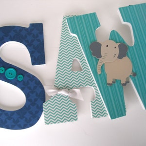 Custom Wooden Letter Set, Teal and Navy Blue, Baby Name Hanging Letters, Personalized Name Sign, New Mom Gift, Photo Prop, Wall Sign