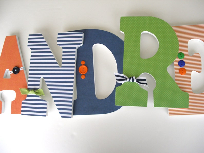 Wooden Wall Letter Set Navy Blue Green and Orange Hanging Etsy