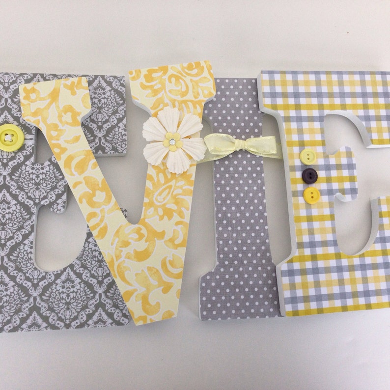 Yellow & Grey Custom Wooden Letters Personalized Nursery Name Etsy