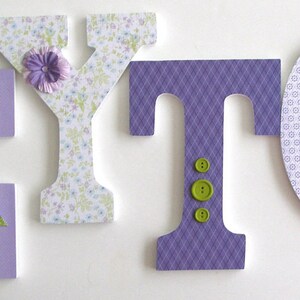 Custom Wood Letter Set, Lavender White, and Green, Hanging Wall Letters, Girls Nursery Decor, Personalized Name Sign, New Mom Gift, Baby Art