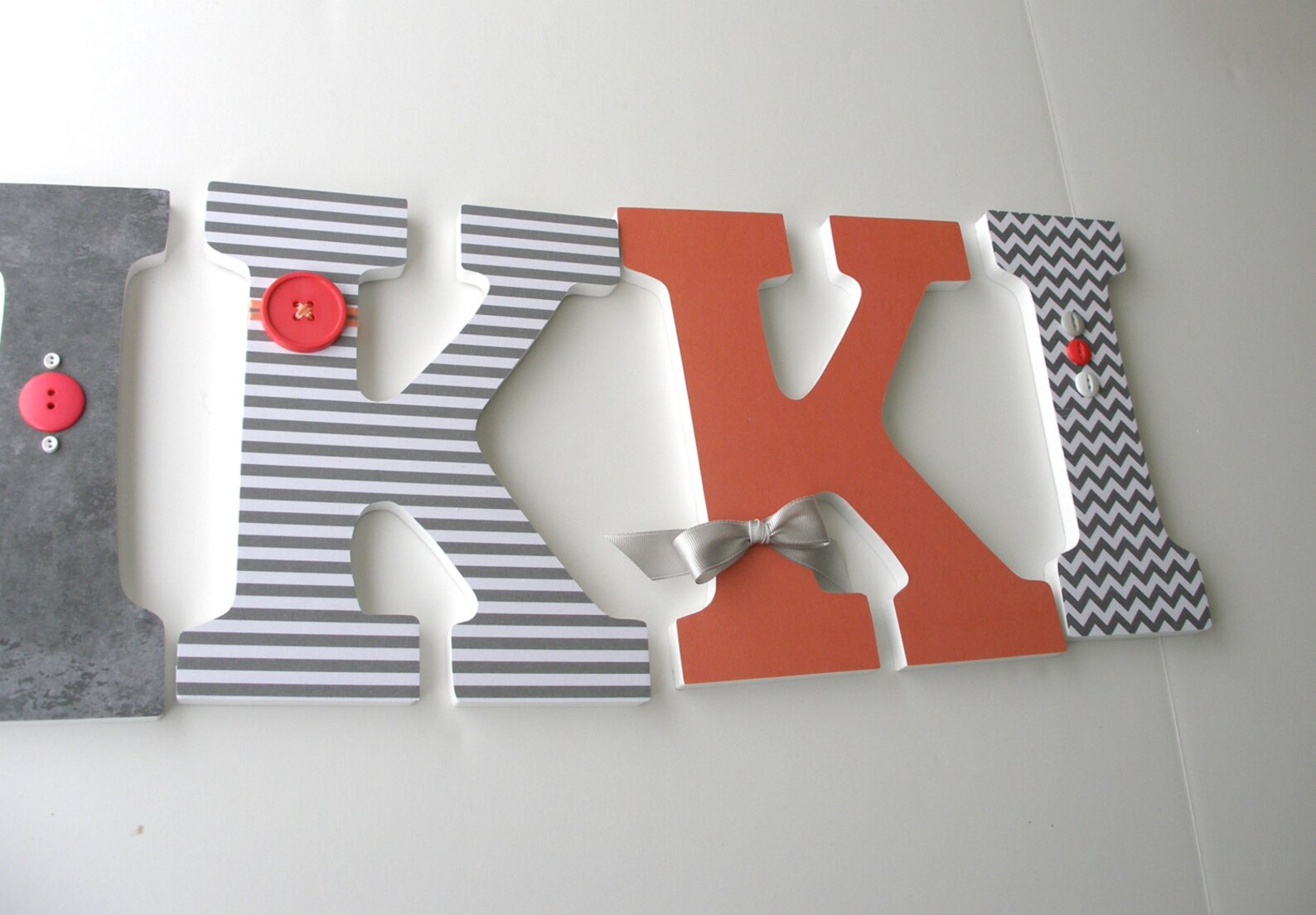 Coral & Gray Grey Custom Wooden Letters Personalized Nursery Etsy