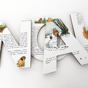 Winnie the Pooh Custom Letters, Children&#39;s Used Book Pages, Nursery Alphabet Décor, Storybook Name Art, A A Milne Baby Shower Gift, Baby Art