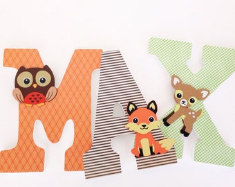 Woodland Creature Custom Decorated Wooden Letters, Nursery Name Décor, Boy Bedroom, Hanging Wood Wall Decorations, Baby Shower Gift Forest