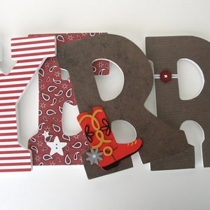 Red & Brown Custom Wooden Letters Nursery Name Décor, Baby Boy Bedroom, Hanging Wood Wall Decorations, Baby Shower Gift, Photo Prop image 3