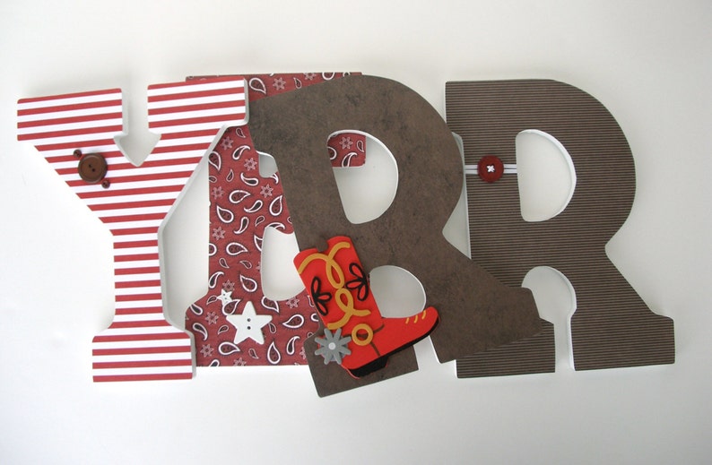 Red & Brown Custom Wooden Letters Nursery Name Décor, Baby Boy Bedroom, Hanging Wood Wall Decorations, Baby Shower Gift, Photo Prop image 3