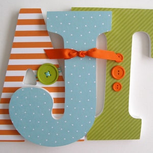 Wooden Nursery Letters, Orange, Green, and Blue, Custom Wood Letter Set, Personalized Name Sign, New Mom Gift, Photo Prop, Wall Sign image 1